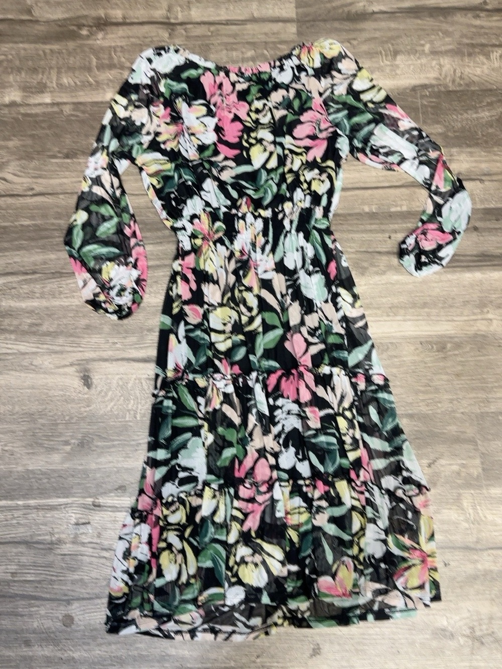 Kate and Lily Petite 10P Floral Tiered Midi Dress Long Sleeve - Picture 3 of 10